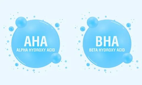 Vector set of AHA and BHA icons. Beta hydroxy acid and alpha hydroxy acid. Acids Stock Illustration