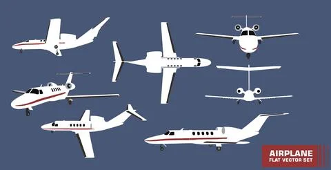 Vector set of airplanes flat in white and red palette Stock Illustration