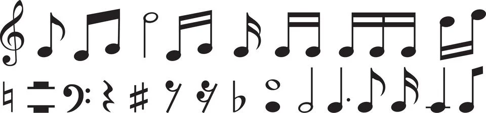 Vector set of all musical notes isolated in white background Illustrazione stock