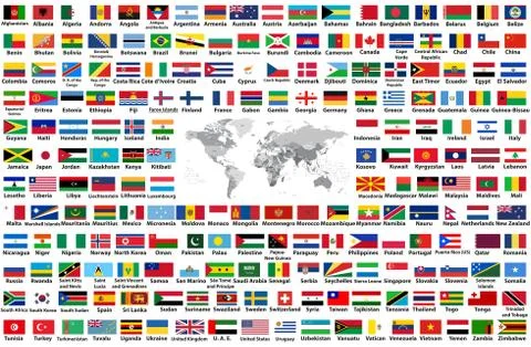 Vector set of all world flags arranged in alphabetical order Stock Illustration