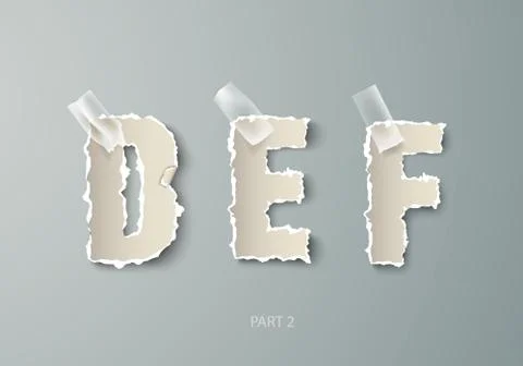 Vector set alphabet torn paper with transparent tape Stock Illustration
