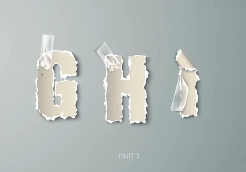 Vector set alphabet torn paper with transparent tape Stock Illustration