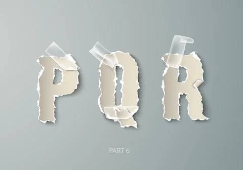 Vector set alphabet torn paper with transparent tape Stock Illustration