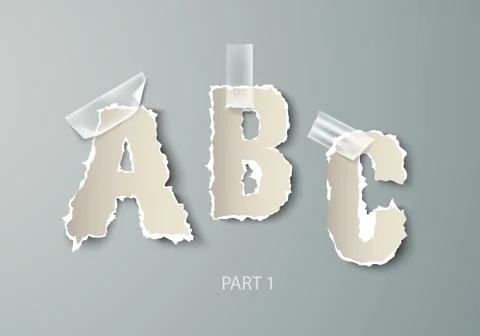 Vector set alphabet torn paper with transparent tape Stock Illustration