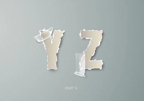Vector set alphabet torn paper with transparent tape Stock Illustration