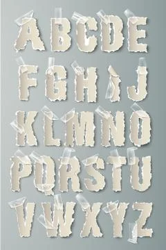 Vector set alphabet torn paper with transparent tape Stock Illustration
