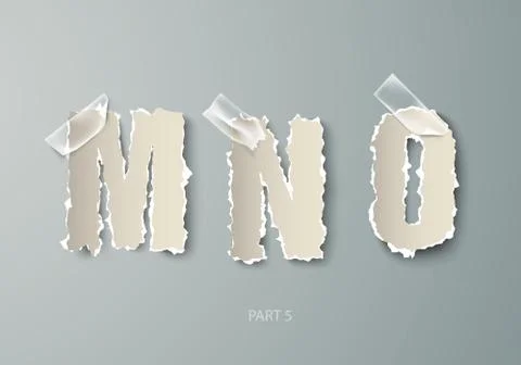 Vector set alphabet torn paper with transparent tape Stock Illustration