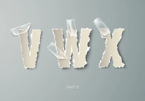 Vector set alphabet torn paper with transparent tape Stock Illustration