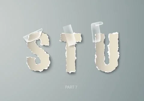 Vector set alphabet torn paper with transparent tape Stock Illustration