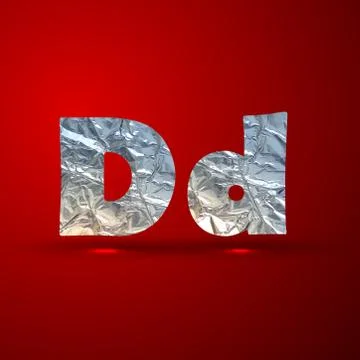 Vector set of aluminum or silver foil letters. Letter D Stock Illustration