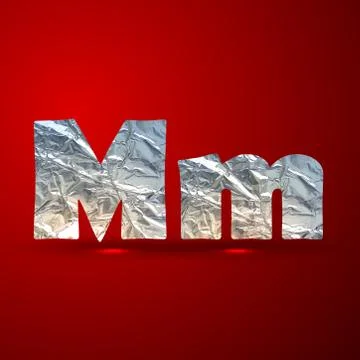 Vector set of aluminum or silver foil letters. Letter M Stock Illustration
