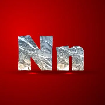 Vector set of aluminum or silver foil letters. Letter N Stock Illustration