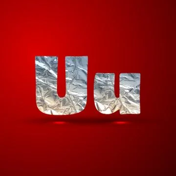 Vector set of aluminum or silver foil letters. Letter U Stock Illustration