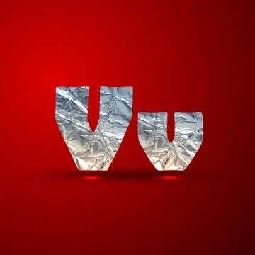 Vector set of aluminum or silver foil letters. Letter V Stock Illustration