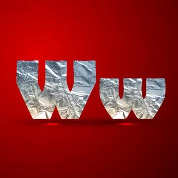 Vector set of aluminum or silver foil letters. Letter W Stock Illustration