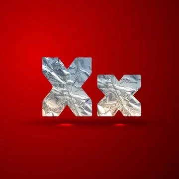 Vector set of aluminum or silver foil letters. Letter X Stock Illustration