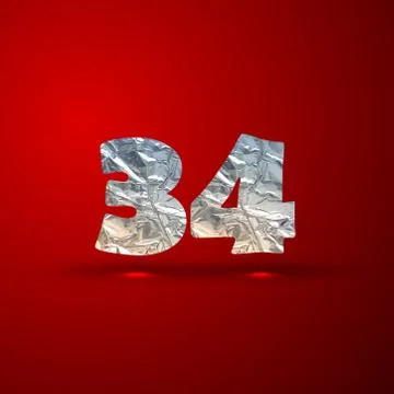 Vector set of aluminum or silver foil numbers 3, 4 Stock Illustration