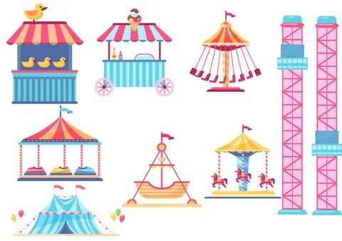 Vector set of amusement park elements. Ilustración de archivo