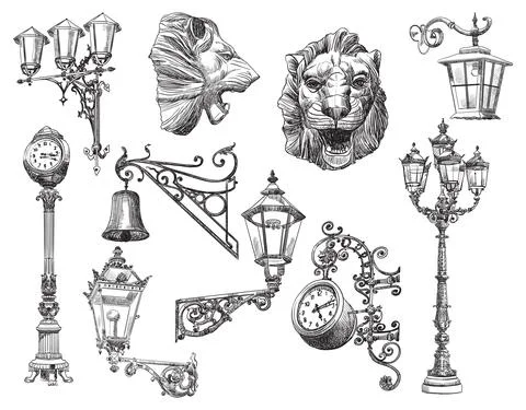 Vector set of ancient architectural elements black イラスト素材