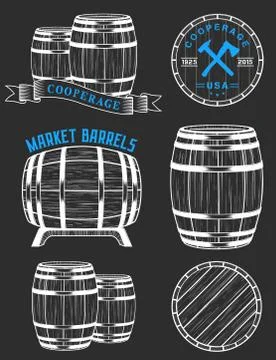 Vector set and logos cooperage workshops Stock Illustration