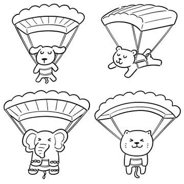 Vector set of animal parachuting 库存插图