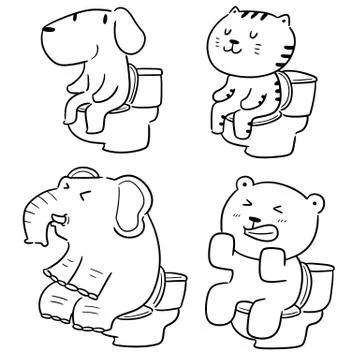 Vector set of animal using flush toilet Stock Illustration