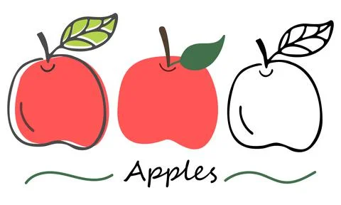 Vector set apple. Hand-drawn design. Fruits on white background Stock Illustration