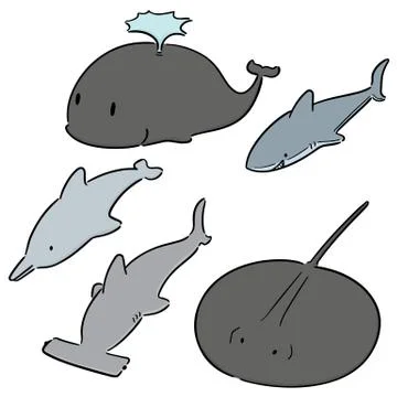 Vector set of aquatic animal Stock Illustration