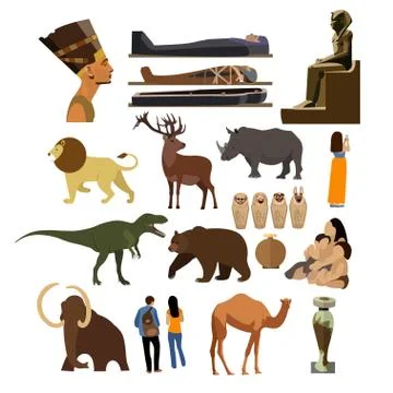 Vector set of Archaeological museum displays isolated on white background Stock Illustration