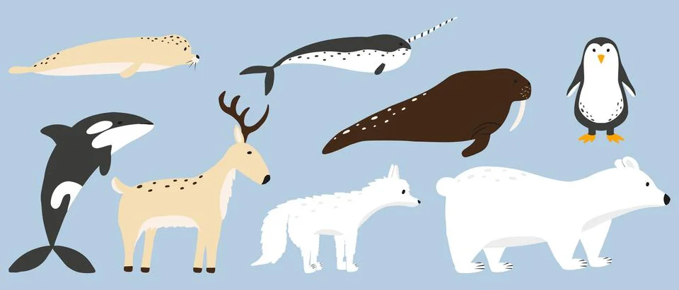 Vector set of arctic animals. Stock Illustration