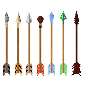 Vector set arrows for bow different 7 pieces Stock Illustration