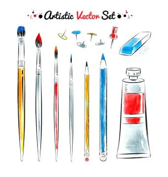 Vector set of art tools Stock Illustration