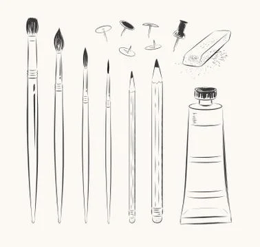 Vector set of art tools Stock Illustration