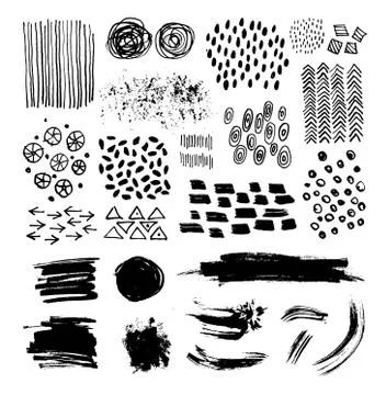 Vector set of artistic textures and hand drawn brush strokes Stock Illustration