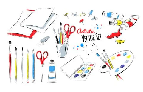 Vector set of artists supplies Stock Illustration