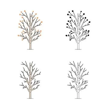 Vector set of aspen tree isolated on white background. Poplar tree hand drawn Stock Illustration