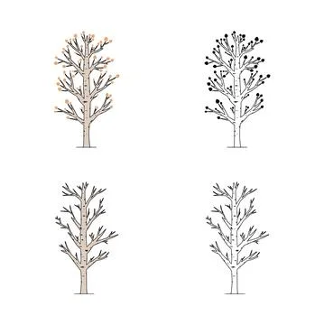 Vector set of aspen tree isolated on white background. Poplar tree doodle ill Stock Illustration