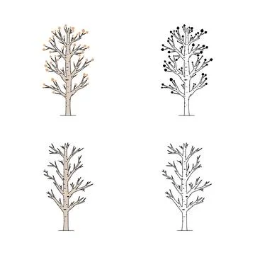  Vector set of aspen tree isolated on white background. Poplar tree doodle... Stock Photos
