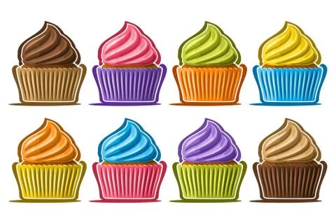 Vector Set of assorted Cupcakes Stock Illustration