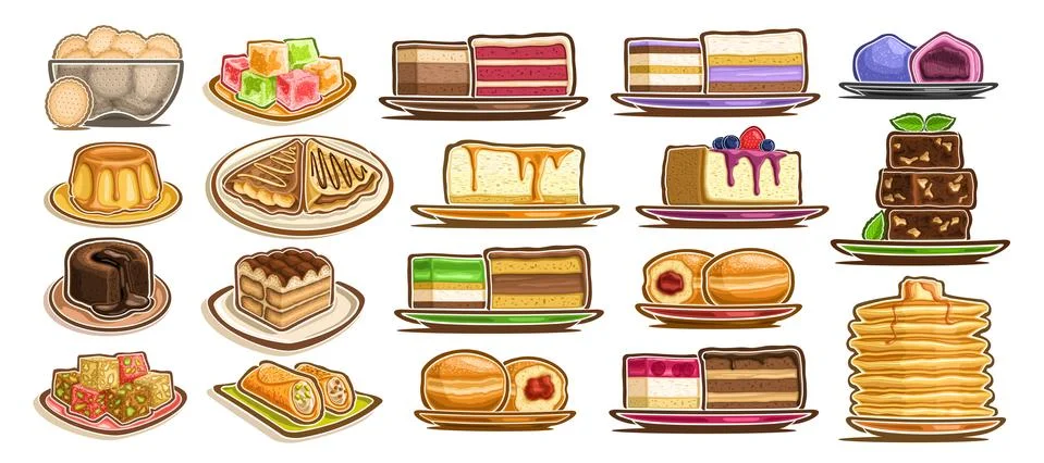 Vector Set of assorted Desserts Stock Illustration