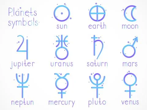 Vector set of astrological planets symbol with imitation 3d effect. Stock Illustration