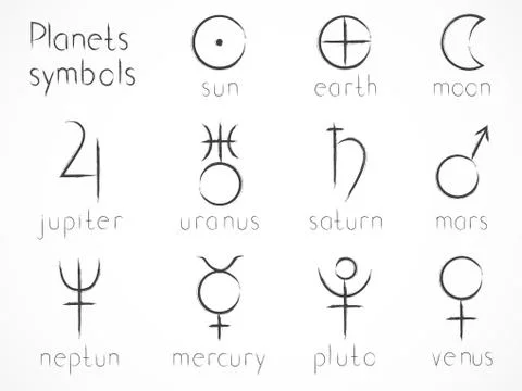 Vector set of astrological planets symbols. Stock Illustration