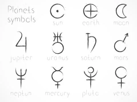 Vector set of astrological planets symbols. Stock Illustration