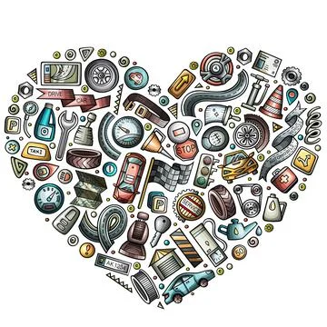 Vector set of Automobile cartoon objects Stock Illustration