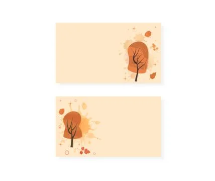 Vector set of autumn backrounds with trees and watercolor splash. Templates f Stock Illustration