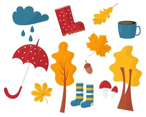 Vector set of autumn illustrations in flat style Stock Illustration