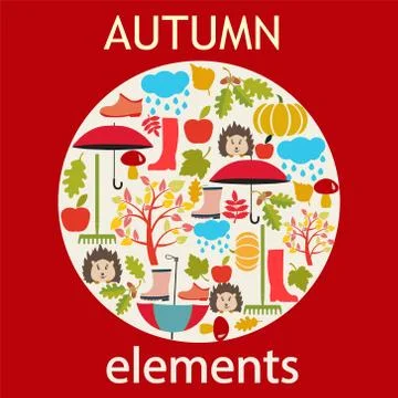 Vector set of autumn themed objects Stock Illustration