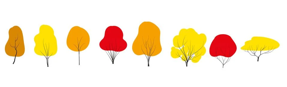 Vector set autumn trees flat style Nature icon collection, infographic constr 스톡 일러스트