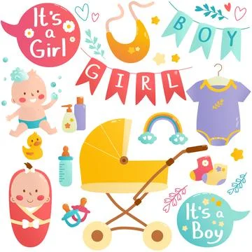 Vector Set of baby shower elements 스톡 일러스트