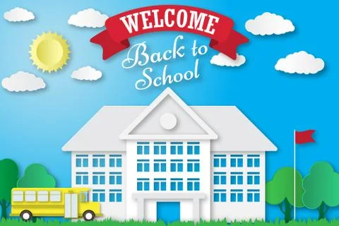 Vector set of Back to School banners in origami paper art style. School poster Stock Illustration